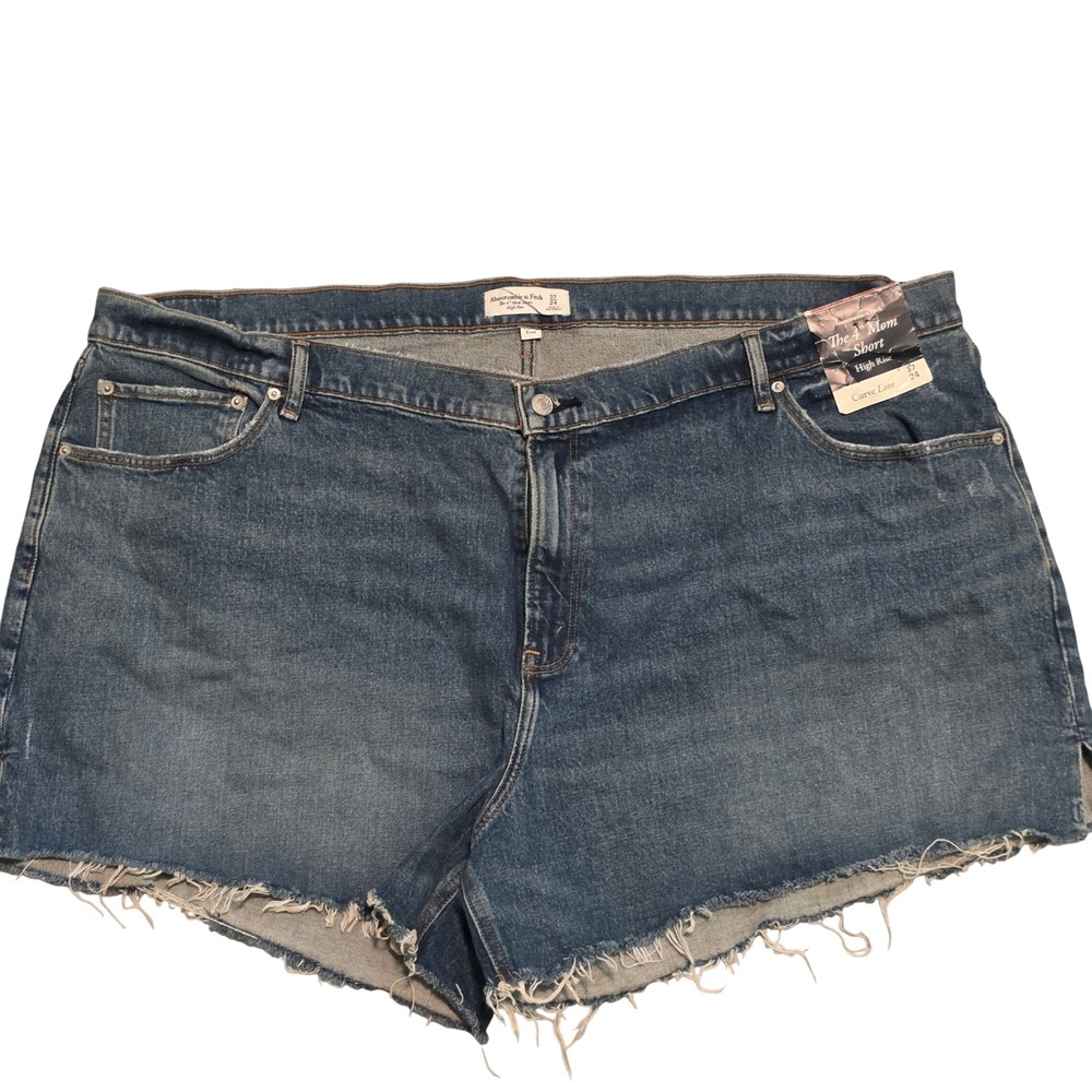 Abercrombie & Fitch Curve Love The 4 Inch Mom Short High Rise Blue 37 24 NEW